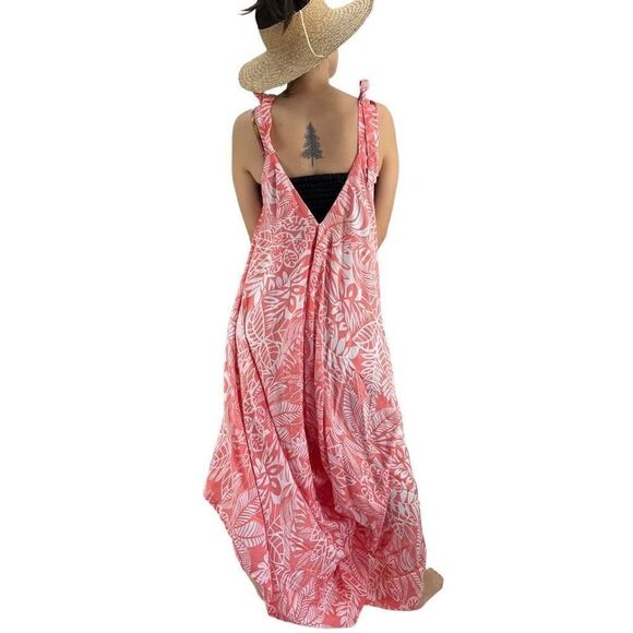 Po`a‘lima Coral White Tropical Floral Boho Wide Leg Beach Summer Romper - Picture 8 of 15